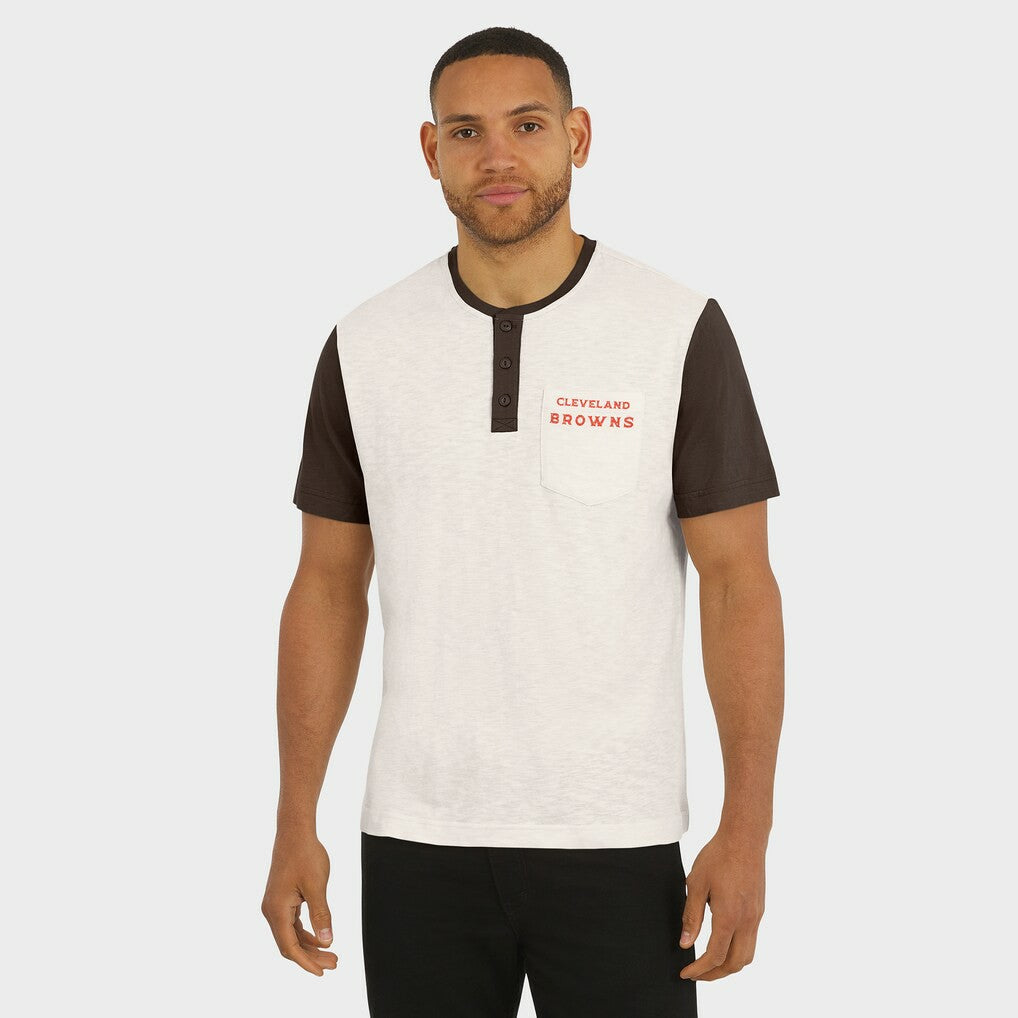 Cleveland Browns Darius Rucker Collection Henley Colorblock Slub Pocket T-Shirt - Cream outlet