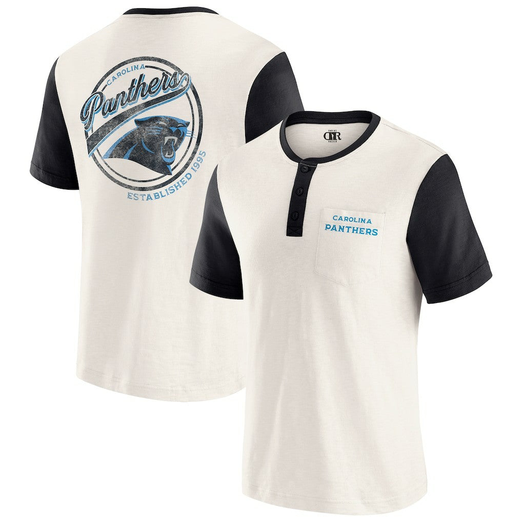 Carolina Panthers Darius Rucker Collection Henley Colorblock Slub Pocket T-Shirt - Cream for sale