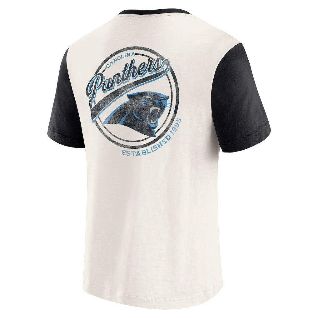 Carolina Panthers Darius Rucker Collection Henley Colorblock Slub Pocket T-Shirt - Cream for sale