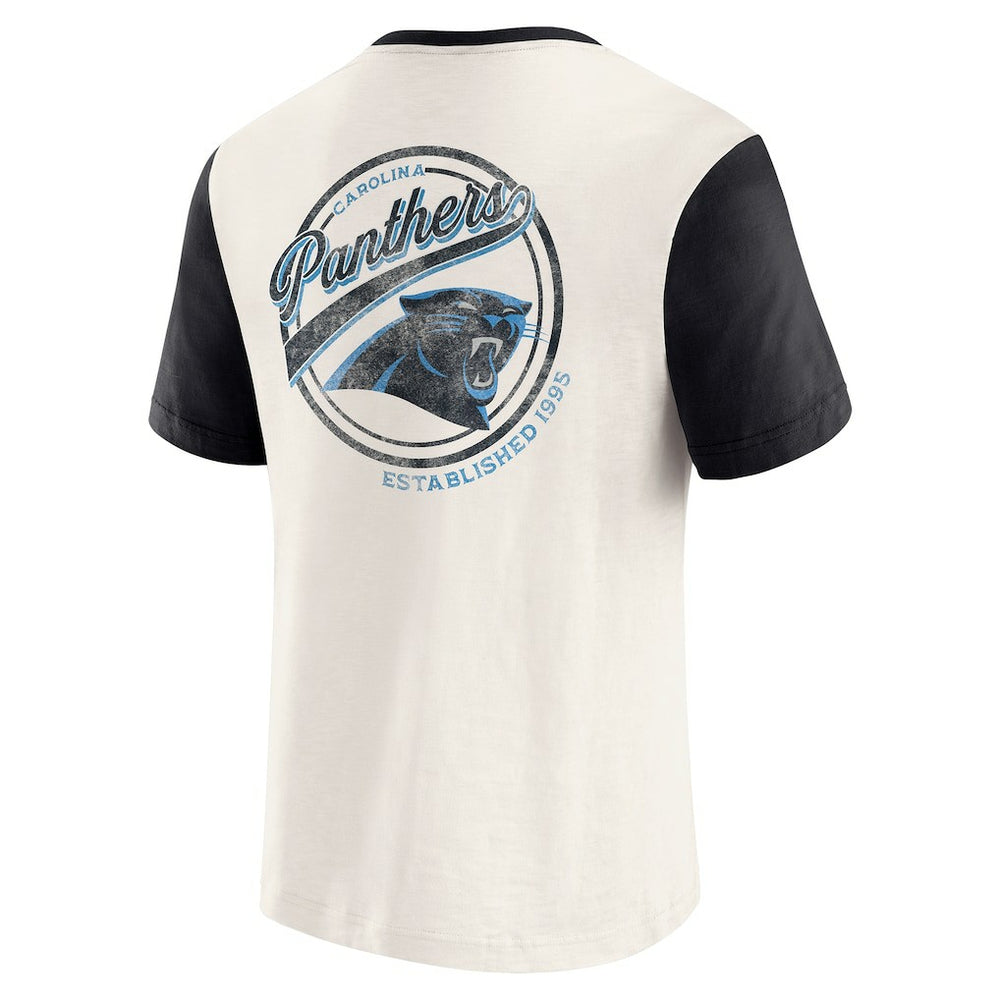 Carolina Panthers Darius Rucker Collection Henley Colorblock Slub Pocket T-Shirt - Cream for sale