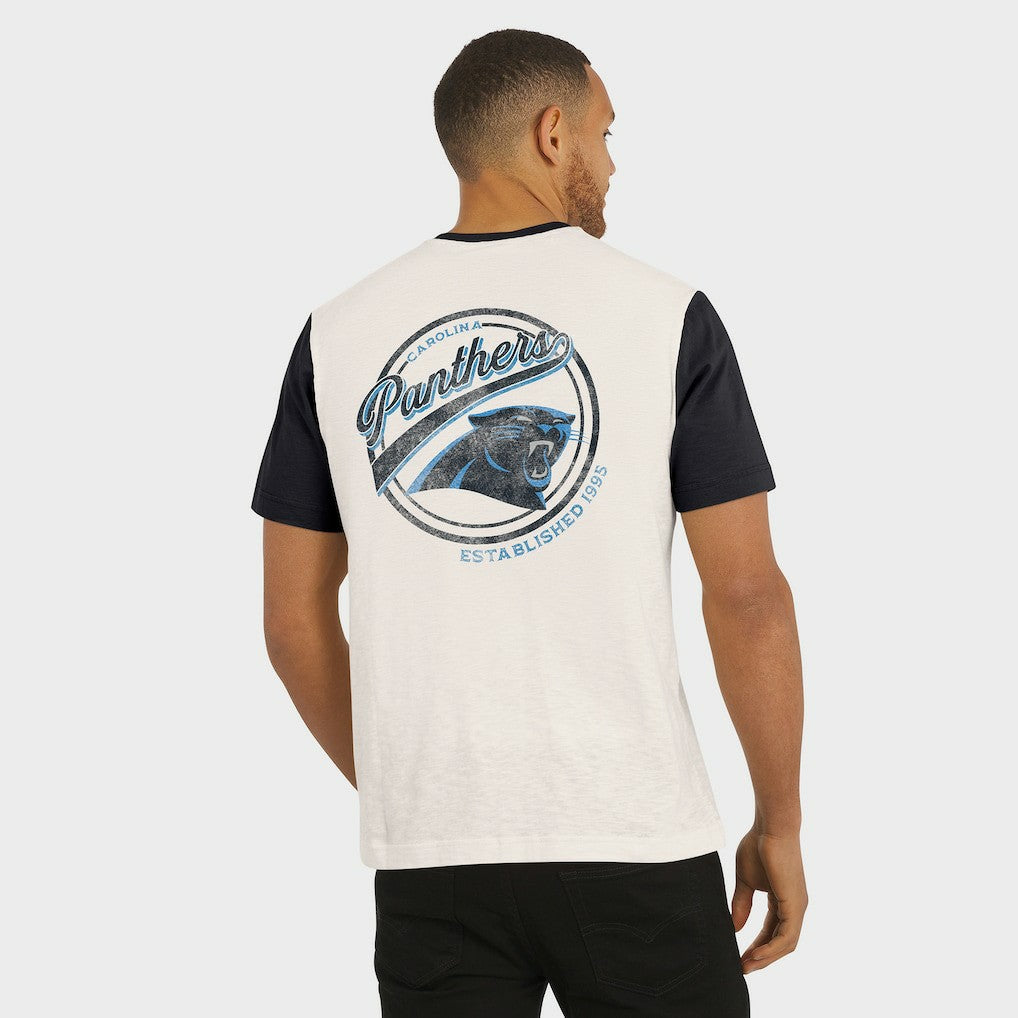 Carolina Panthers Darius Rucker Collection Henley Colorblock Slub Pocket T-Shirt - Cream for sale
