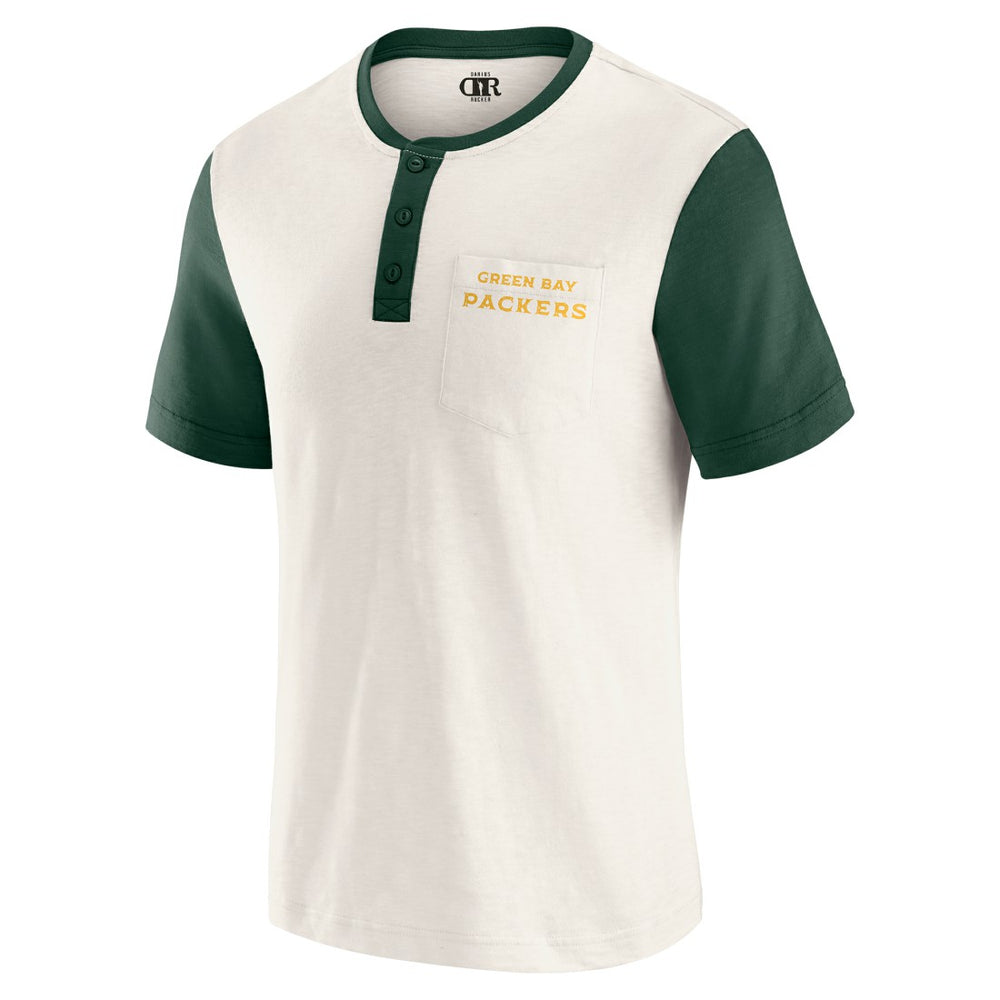 Green Bay Packers Darius Rucker Collection Henley Colorblock Slub Pocket T-Shirt - Cream online