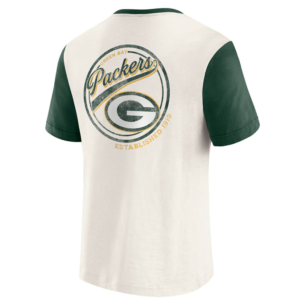 Green Bay Packers Darius Rucker Collection Henley Colorblock Slub Pocket T-Shirt - Cream online