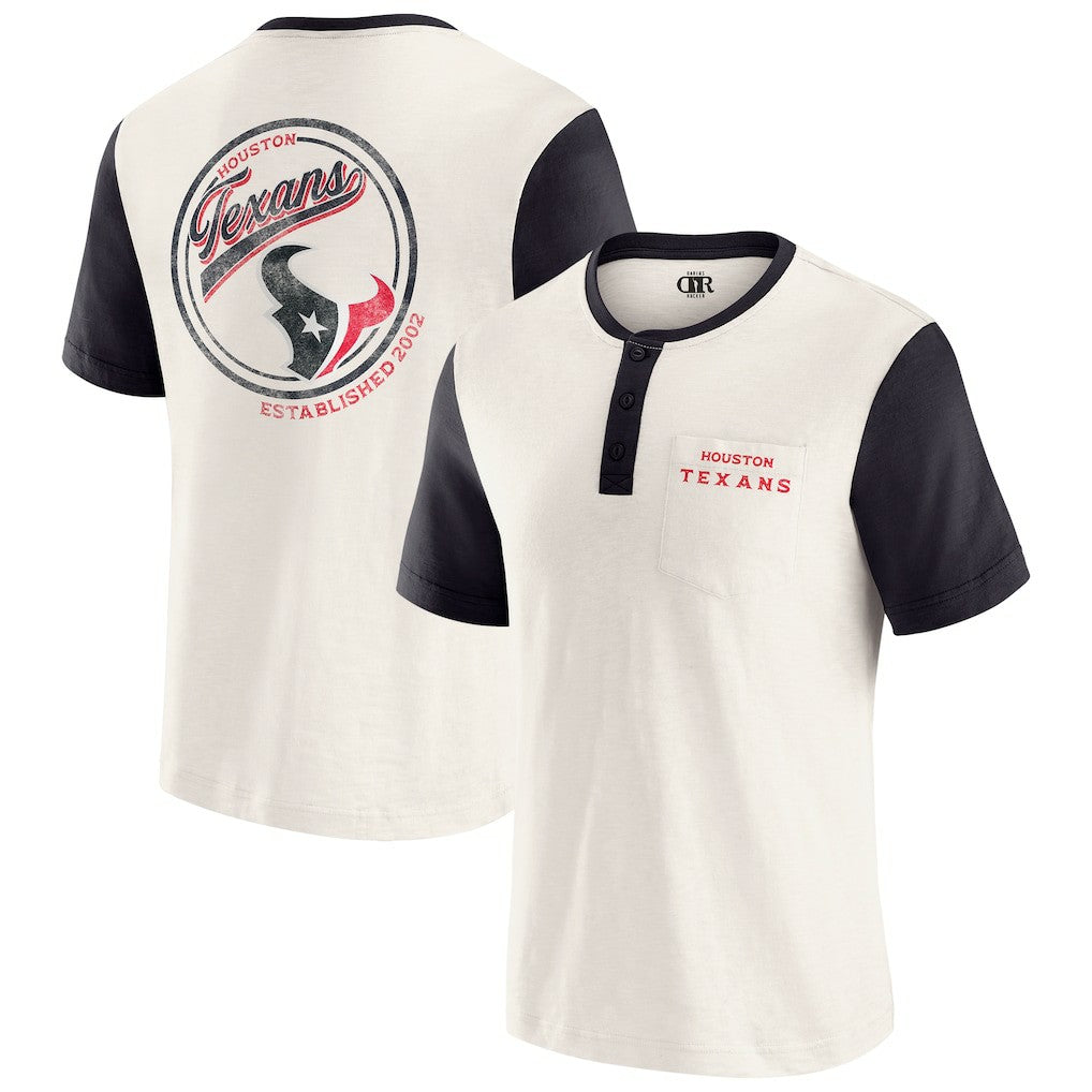 Houston Texans Darius Rucker Collection Henley Colorblock Slub Pocket T-Shirt - Cream discount