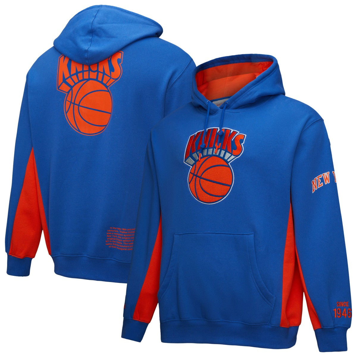 New York Knicks Hardwood Classics Team Origins Fleece Pullover Hoodie - Blue | Mitchell & Ness for sale