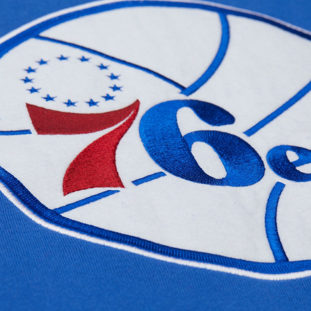 Philadelphia 76ers Hardwood Classics Team Origins Fleece Pullover Hoodie - Royal | Mitchell & Ness online