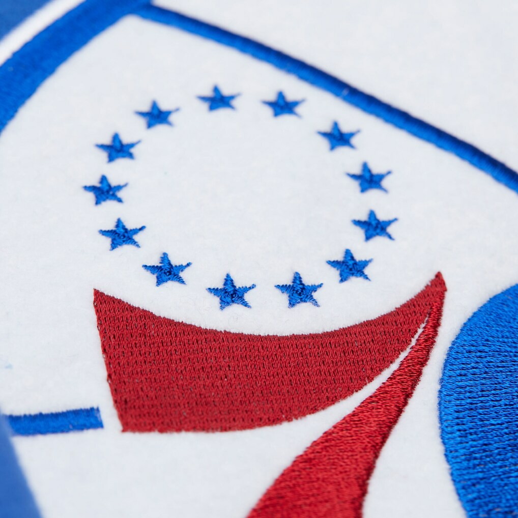 Philadelphia 76ers Hardwood Classics Team Origins Fleece Pullover Hoodie - Royal | Mitchell & Ness online