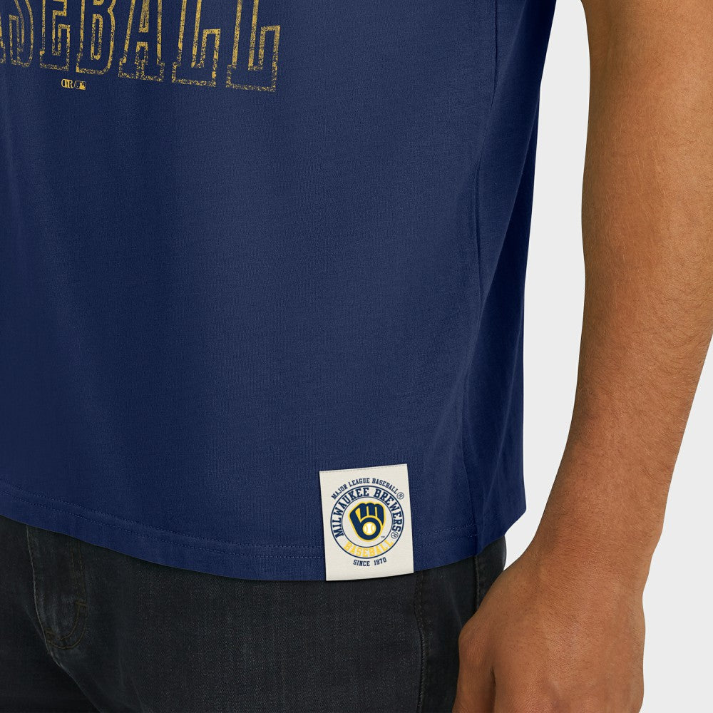 Milwaukee Brewers Darius Rucker Collection Distressed Sleeve Stripe T-Shirt - Navy