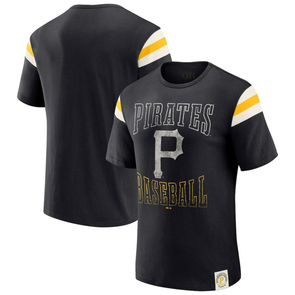 Pittsburgh Pirates Darius Rucker Collection Distressed Sleeve Stripe T-Shirt - Black