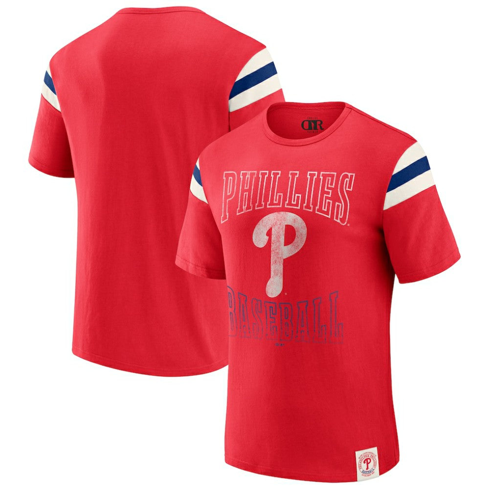 Philadelphia Phillies Darius Rucker Collection Distressed Sleeve Stripe T-Shirt - Red