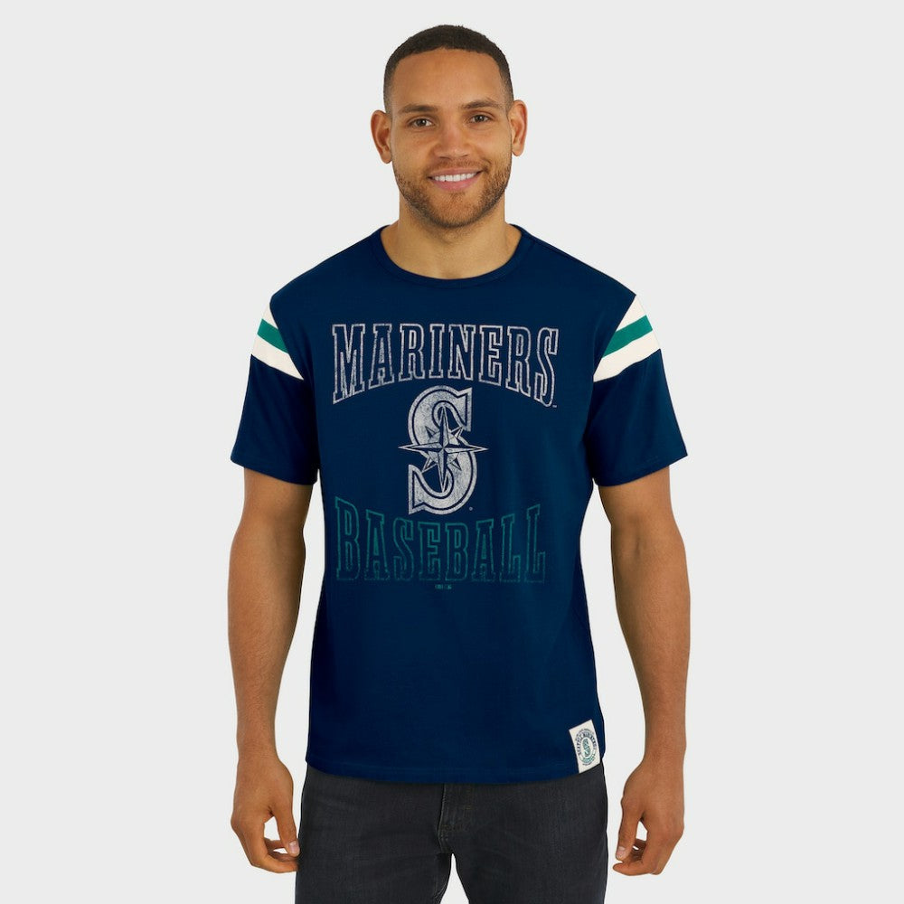 Seattle Mariners Darius Rucker Collection Distressed Sleeve Stripe T-Shirt - Navy