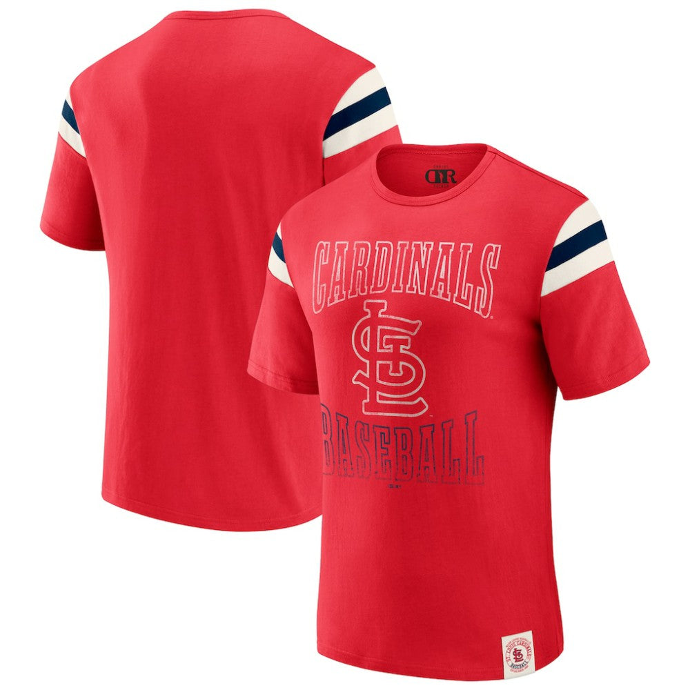 St. Louis Cardinals Darius Rucker Collection Distressed Sleeve Stripe T-Shirt - Red