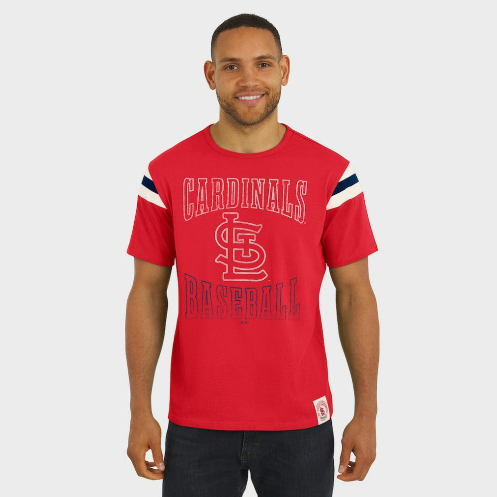 St. Louis Cardinals Darius Rucker Collection Distressed Sleeve Stripe T-Shirt - Red
