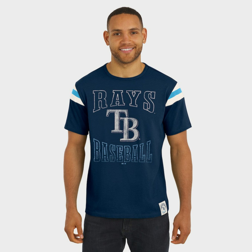 Tampa Bay Rays Darius Rucker Collection Distressed Sleeve Stripe T-Shirt - Navy