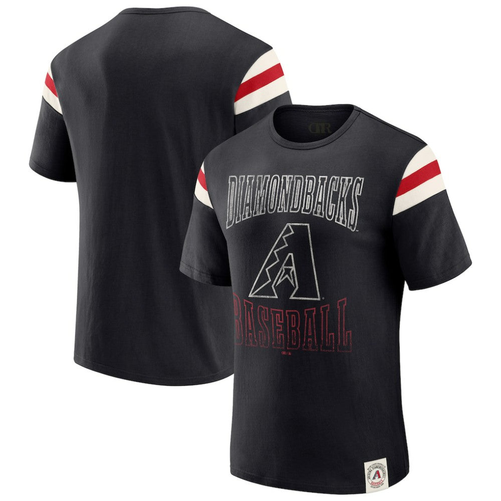 Arizona Diamondbacks Darius Rucker Collection Distressed Sleeve Stripe T-Shirt - Black