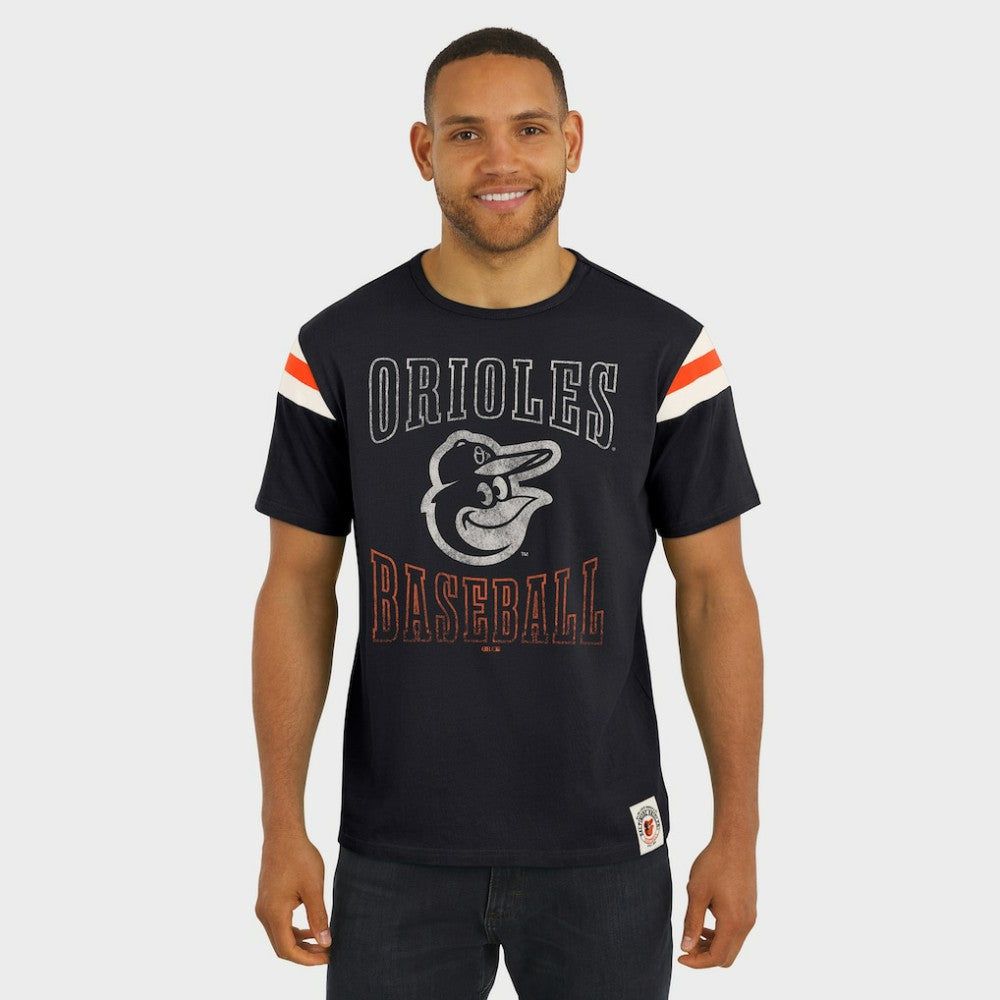 Baltimore Orioles Darius Rucker Collection Distressed Sleeve Stripe T-Shirt - Black