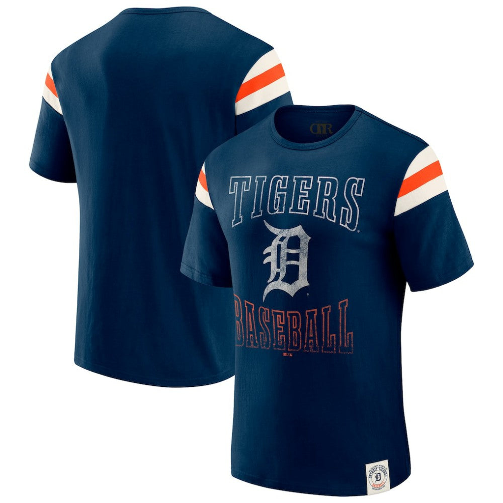 Detroit Tigers Darius Rucker Collection Distressed Sleeve Stripe T-Shirt - Navy