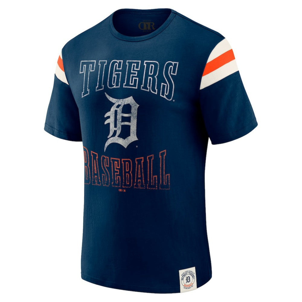 Detroit Tigers Darius Rucker Collection Distressed Sleeve Stripe T-Shirt - Navy