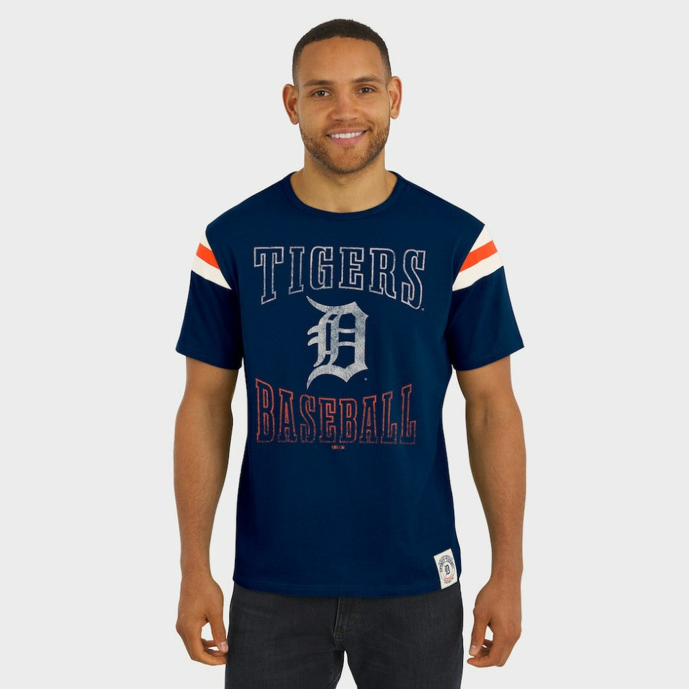 Detroit Tigers Darius Rucker Collection Distressed Sleeve Stripe T-Shirt - Navy