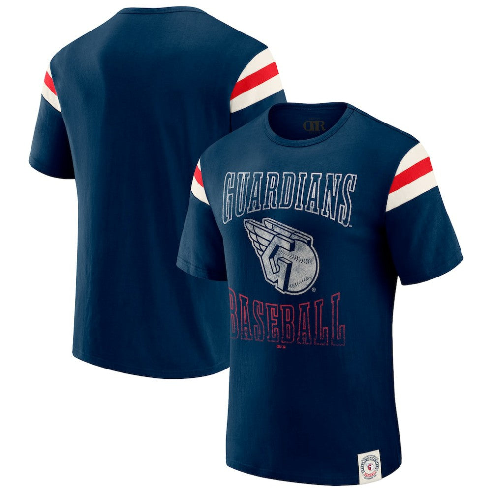 Cleveland Guardians Darius Rucker Collection Distressed Sleeve Stripe T-Shirt - Navy