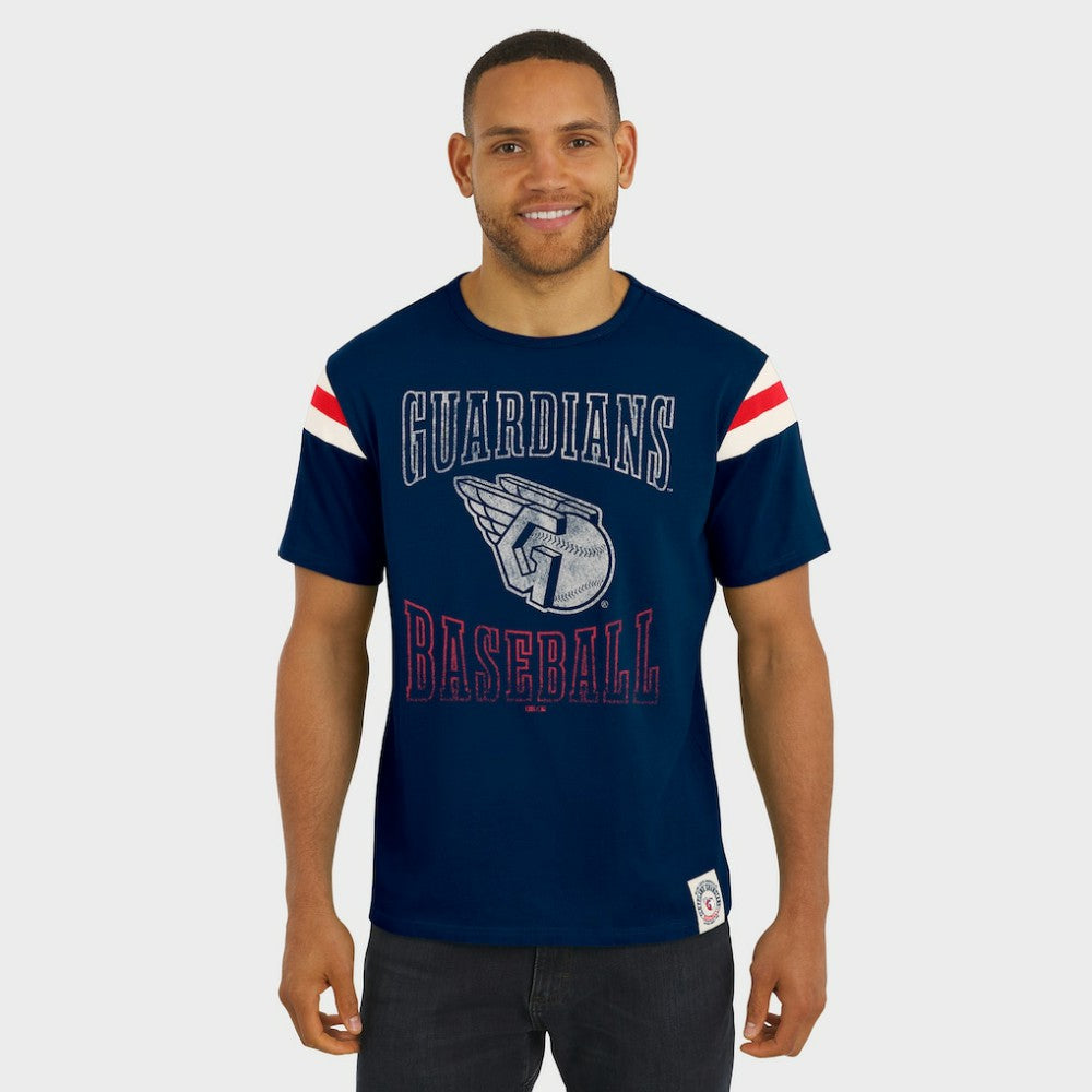 Cleveland Guardians Darius Rucker Collection Distressed Sleeve Stripe T-Shirt - Navy