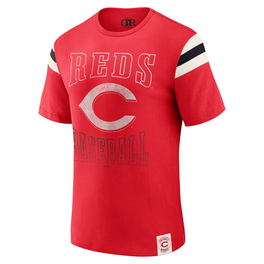 Cincinnati Reds Darius Rucker Collection Distressed Sleeve Stripe T-Shirt - Red