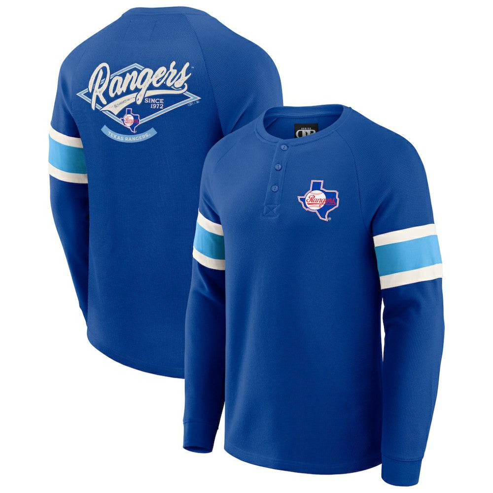 Texas Rangers Darius Rucker Collection Waffle-Knit Raglan Long Sleeve Henley T-Shirt - Royal