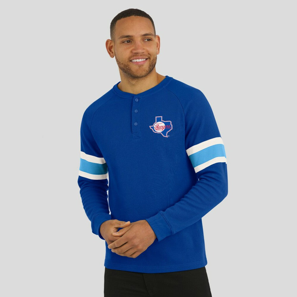 Texas Rangers Darius Rucker Collection Waffle-Knit Raglan Long Sleeve Henley T-Shirt - Royal