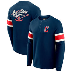Cleveland Guardians Darius Rucker Collection Waffle-Knit Raglan Long Sleeve Henley T-Shirt - Navy