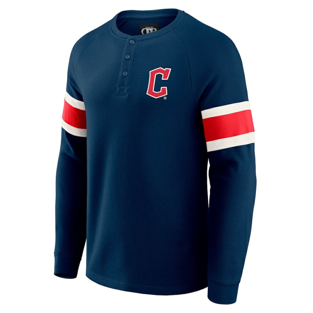 Cleveland Guardians Darius Rucker Collection Waffle-Knit Raglan Long Sleeve Henley T-Shirt - Navy