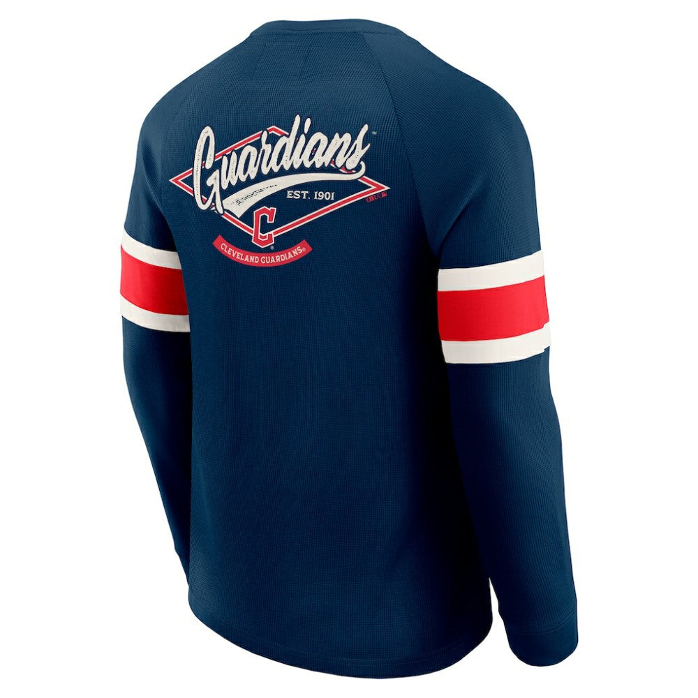 Cleveland Guardians Darius Rucker Collection Waffle-Knit Raglan Long Sleeve Henley T-Shirt - Navy