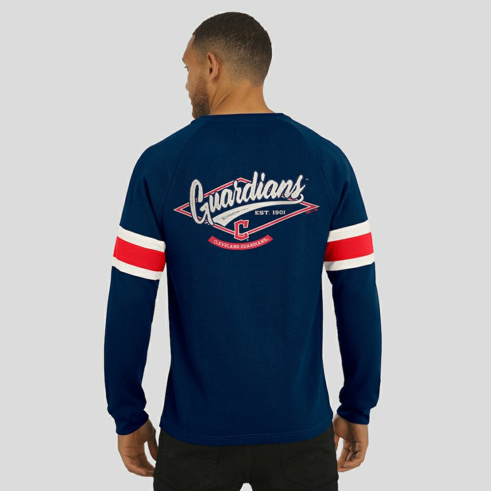 Cleveland Guardians Darius Rucker Collection Waffle-Knit Raglan Long Sleeve Henley T-Shirt - Navy