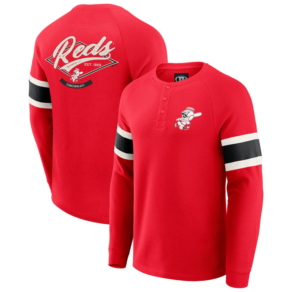Cincinnati Reds Darius Rucker Collection Waffle-Knit Raglan Long Sleeve Henley T-Shirt - Red