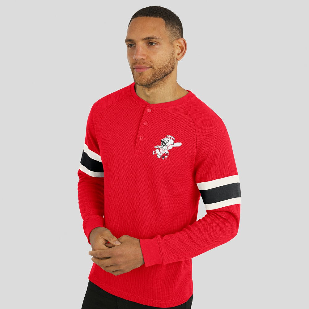 Cincinnati Reds Darius Rucker Collection Waffle-Knit Raglan Long Sleeve Henley T-Shirt - Red