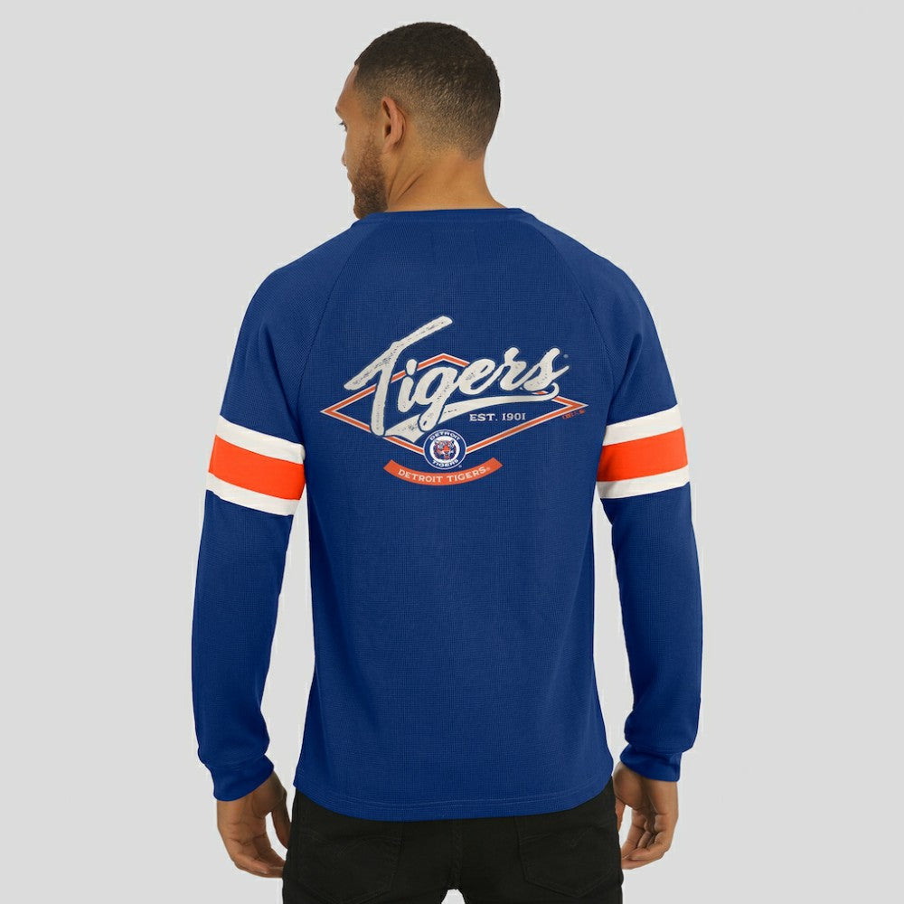 Detroit Tigers Darius Rucker Collection Waffle-Knit Raglan Long Sleeve Henley T-Shirt - Blue
