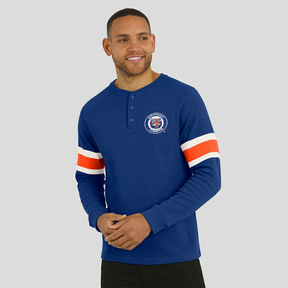 Detroit Tigers Darius Rucker Collection Waffle-Knit Raglan Long Sleeve Henley T-Shirt - Blue