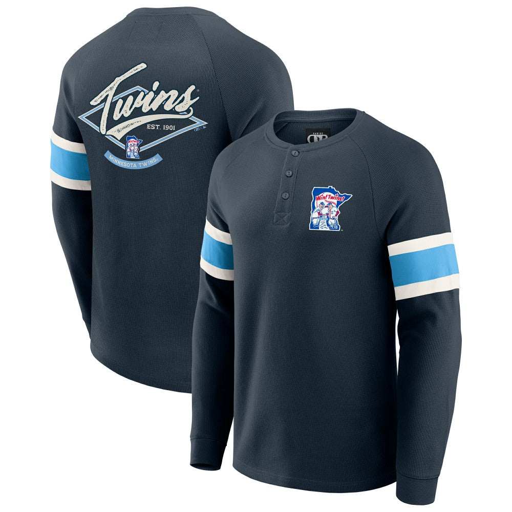 Minnesota Twins Darius Rucker Collection Waffle-Knit Raglan Long Sleeve Henley T-Shirt - Navy