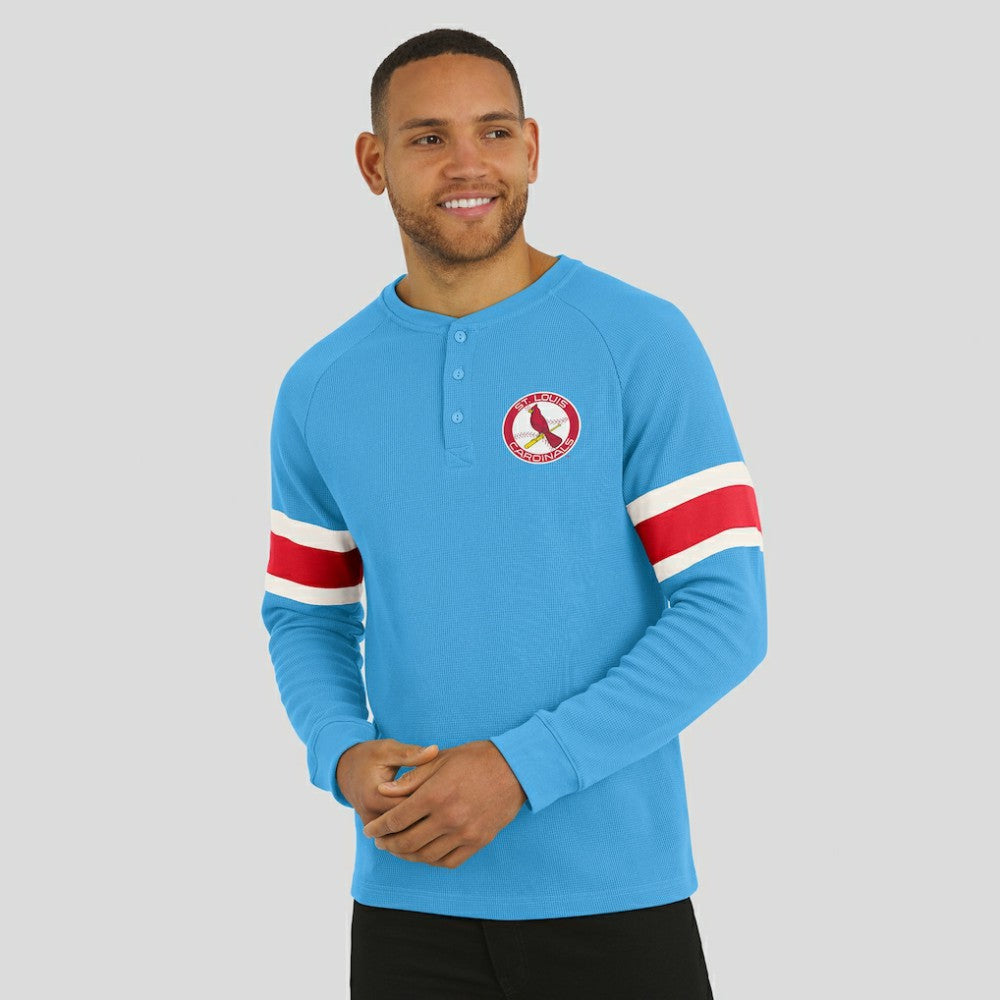 St. Louis Cardinals Darius Rucker Collection Waffle-Knit Raglan Long Sleeve Henley T-Shirt - Light Blue