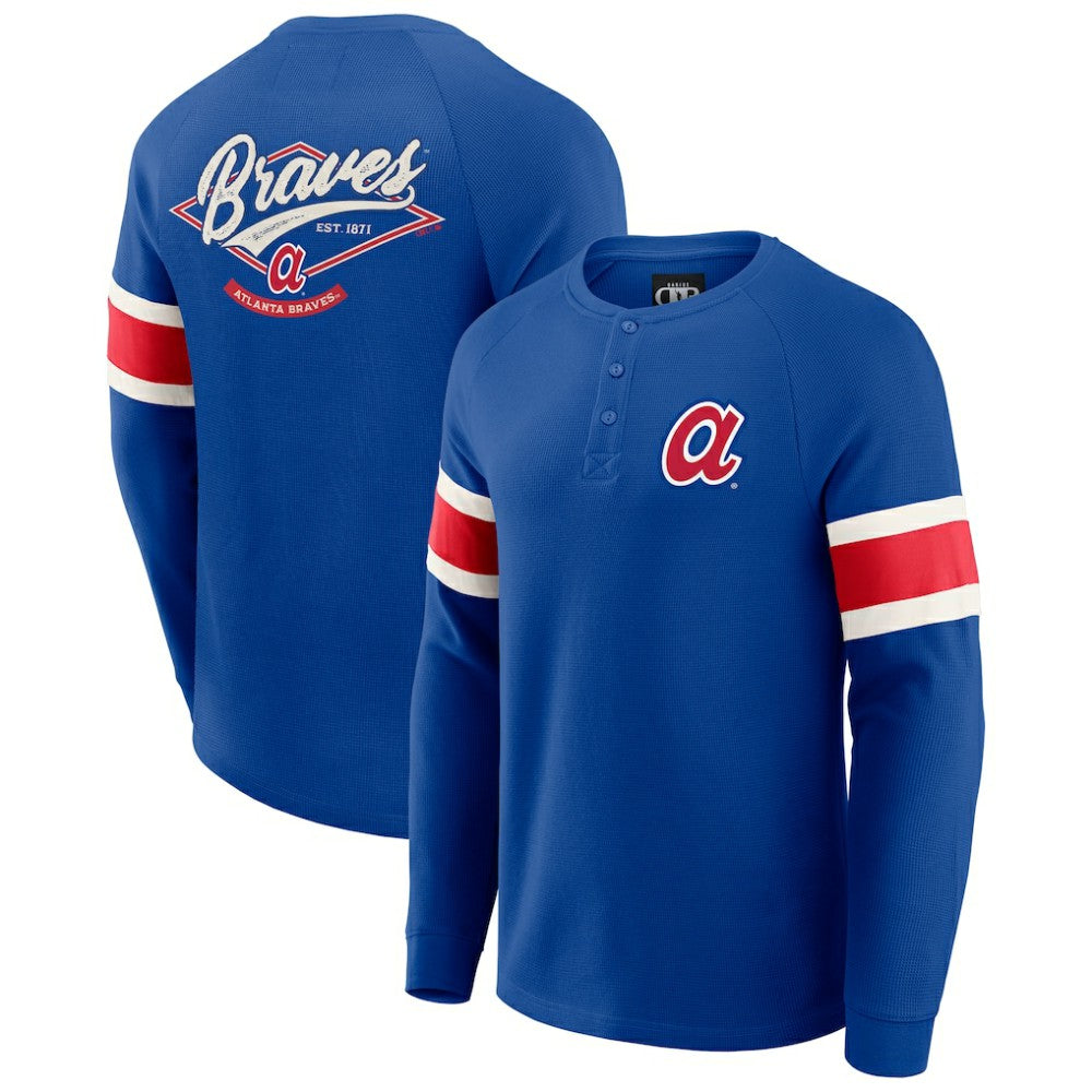 Atlanta Braves Darius Rucker Collection Waffle-Knit Raglan Long Sleeve Henley T-Shirt - Royal