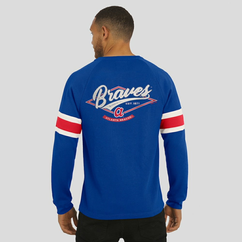 Atlanta Braves Darius Rucker Collection Waffle-Knit Raglan Long Sleeve Henley T-Shirt - Royal