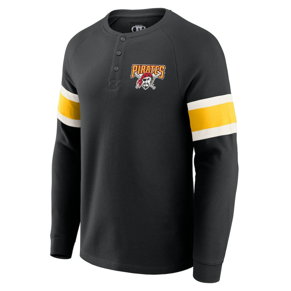 Pittsburgh Pirates Darius Rucker Collection Waffle-Knit Raglan Long Sleeve Henley T-Shirt - Black