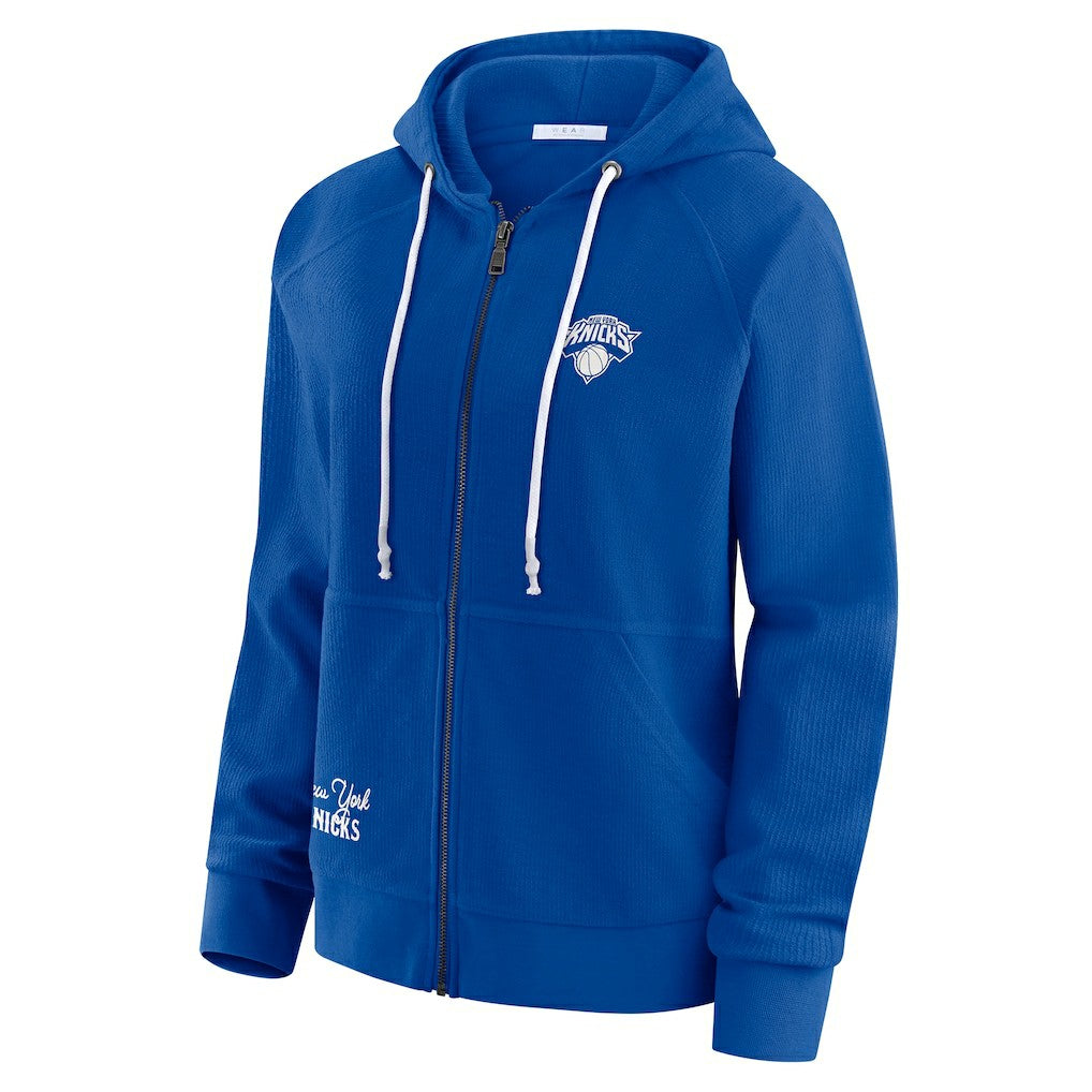 New York Knicks WEAR by Erin Andrews Women's Vintage Full-Zip Raglan Hoodie - Royal discount
