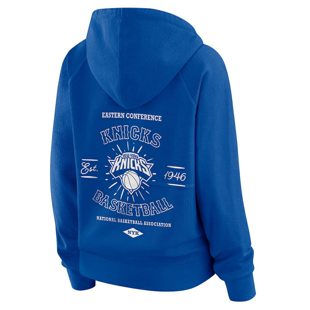 New York Knicks WEAR by Erin Andrews Women's Vintage Full-Zip Raglan Hoodie - Royal discount