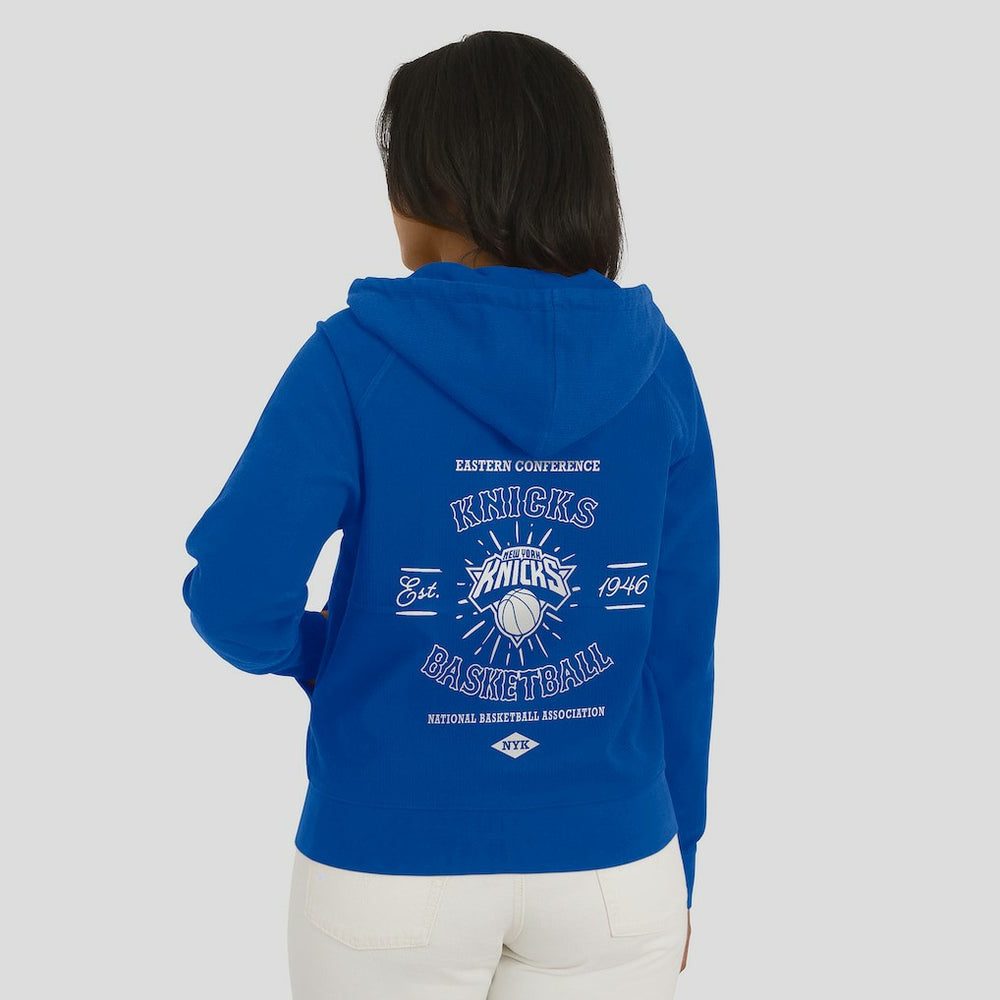 New York Knicks WEAR by Erin Andrews Women's Vintage Full-Zip Raglan Hoodie - Royal discount
