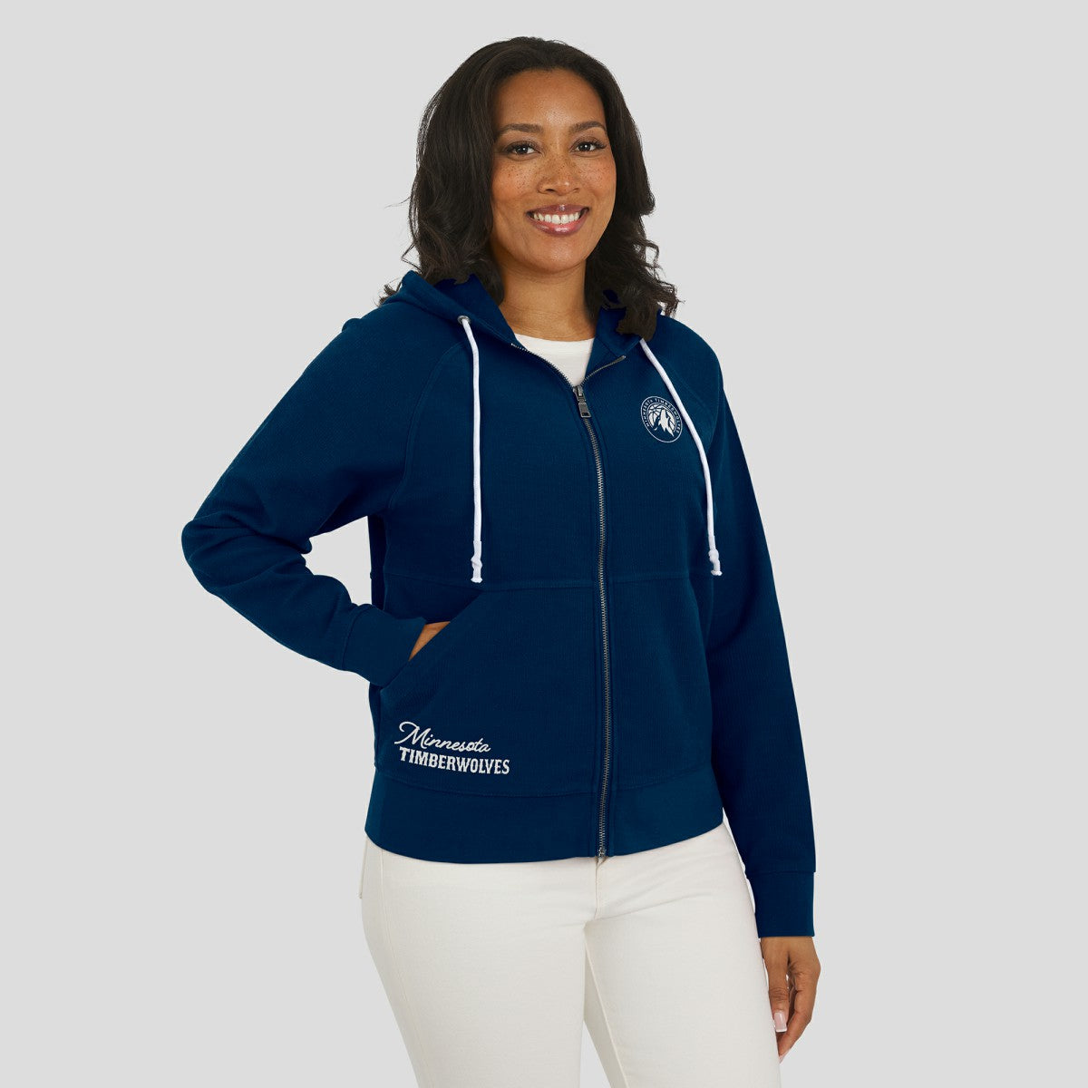 Minnesota Timberwolves WEAR by Erin Andrews Women's Vintage Full-Zip Raglan Hoodie - Navy online