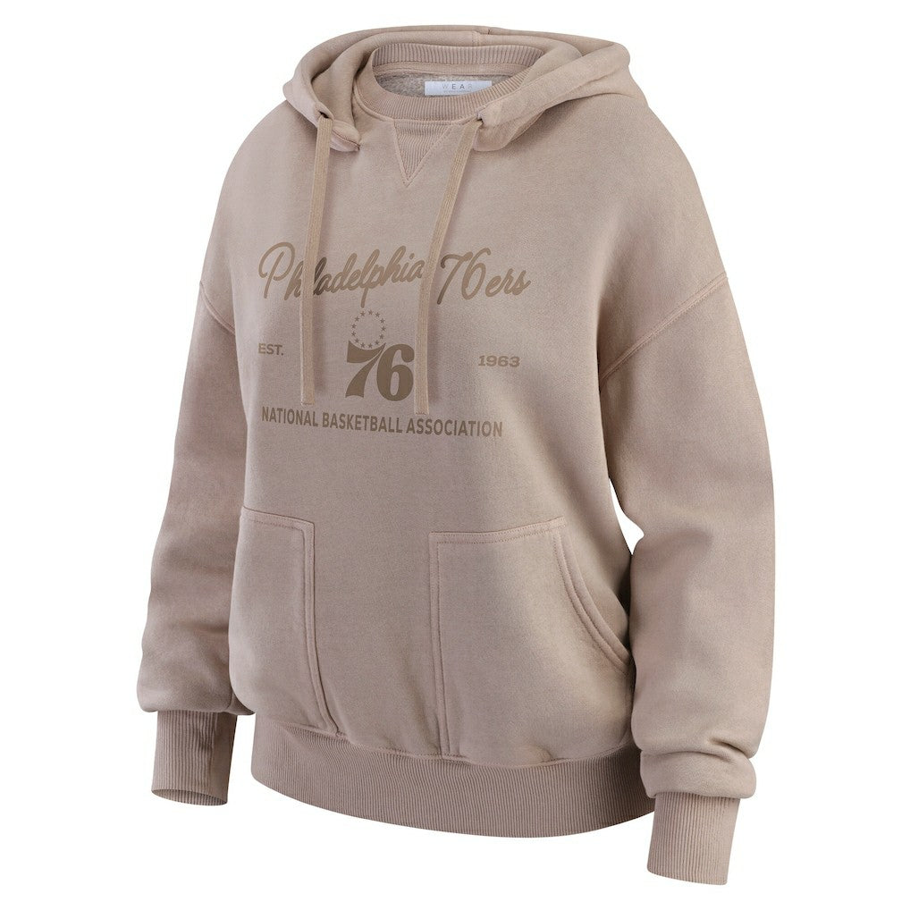 Philadelphia 76ers WEAR by Erin Andrews Women's Washed Pullover Crewdie - Tan shop