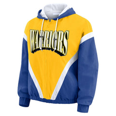 Golden State Warriors WEAR by Erin Andrews Women's Colorblock Full-Zip Hoodie Windbreaker Jacket sale - Gold/Royal sale