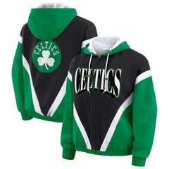Boston Celtics WEAR by Erin Andrews Women's Colorblock Full-Zip Hoodie Windbreaker Jacket - Black/Kelly Green on sale