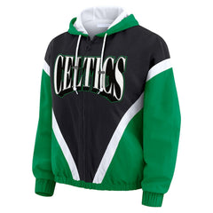 Boston Celtics WEAR by Erin Andrews Women's Colorblock Full-Zip Hoodie Windbreaker Jacket - Black/Kelly Green on sale