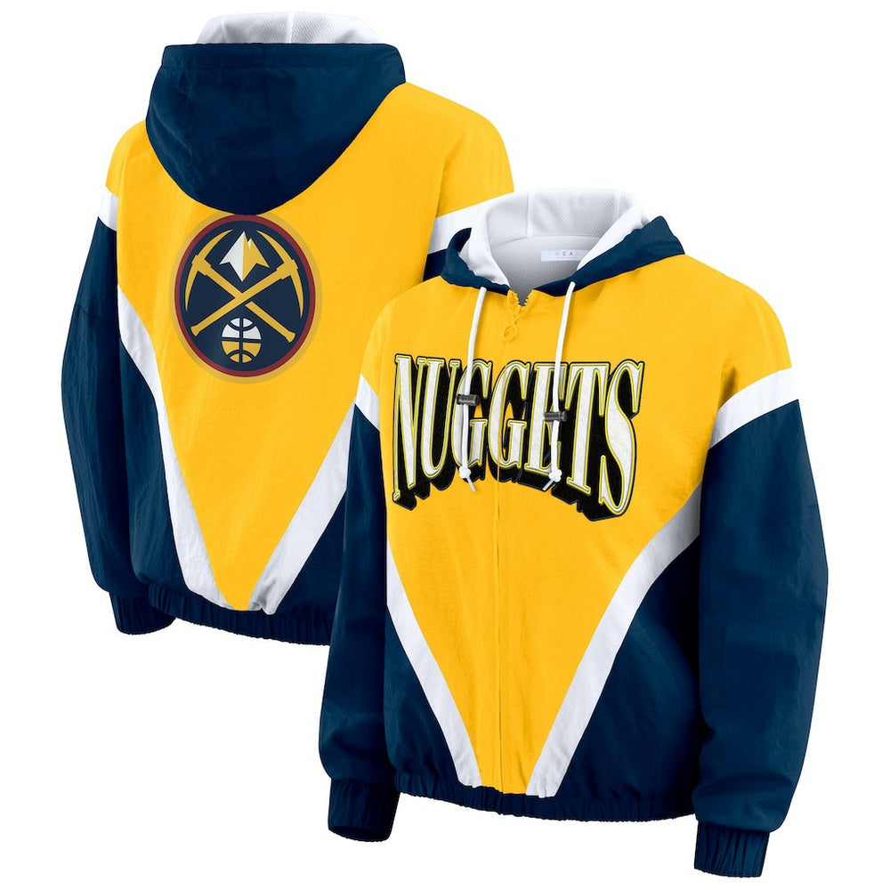 Denver Nuggets WEAR by Erin Andrews Women's Colorblock Full-Zip Hoodie Windbreaker Jacket sale - Gold/Navy outlet
